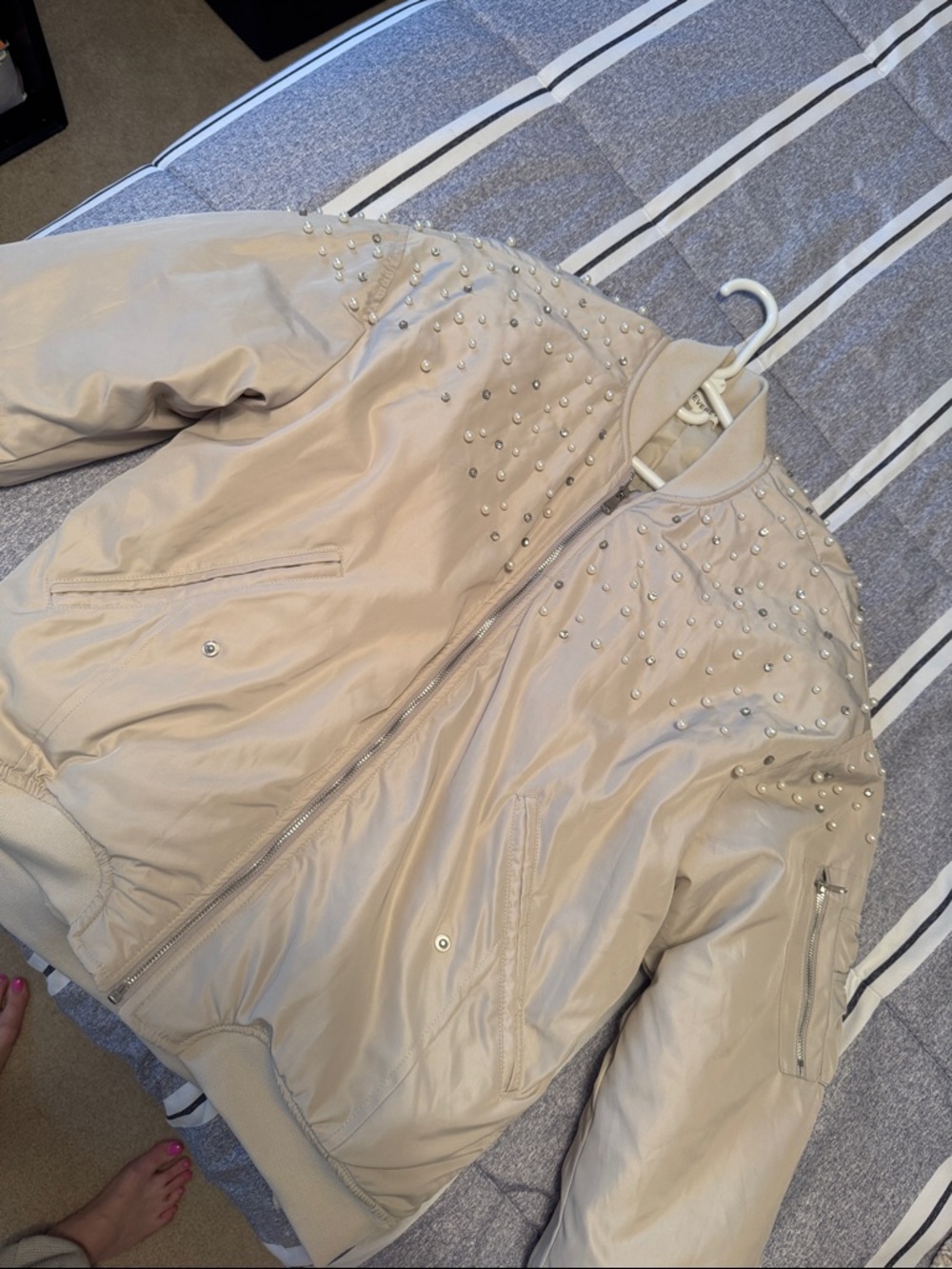 Forever 21 Beige Studded Bomber Jacket